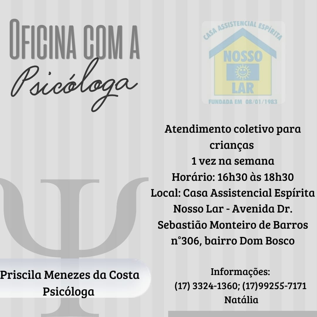 🧠 Oficina com a Psicóloga – Atendimento para Crianças! 💙