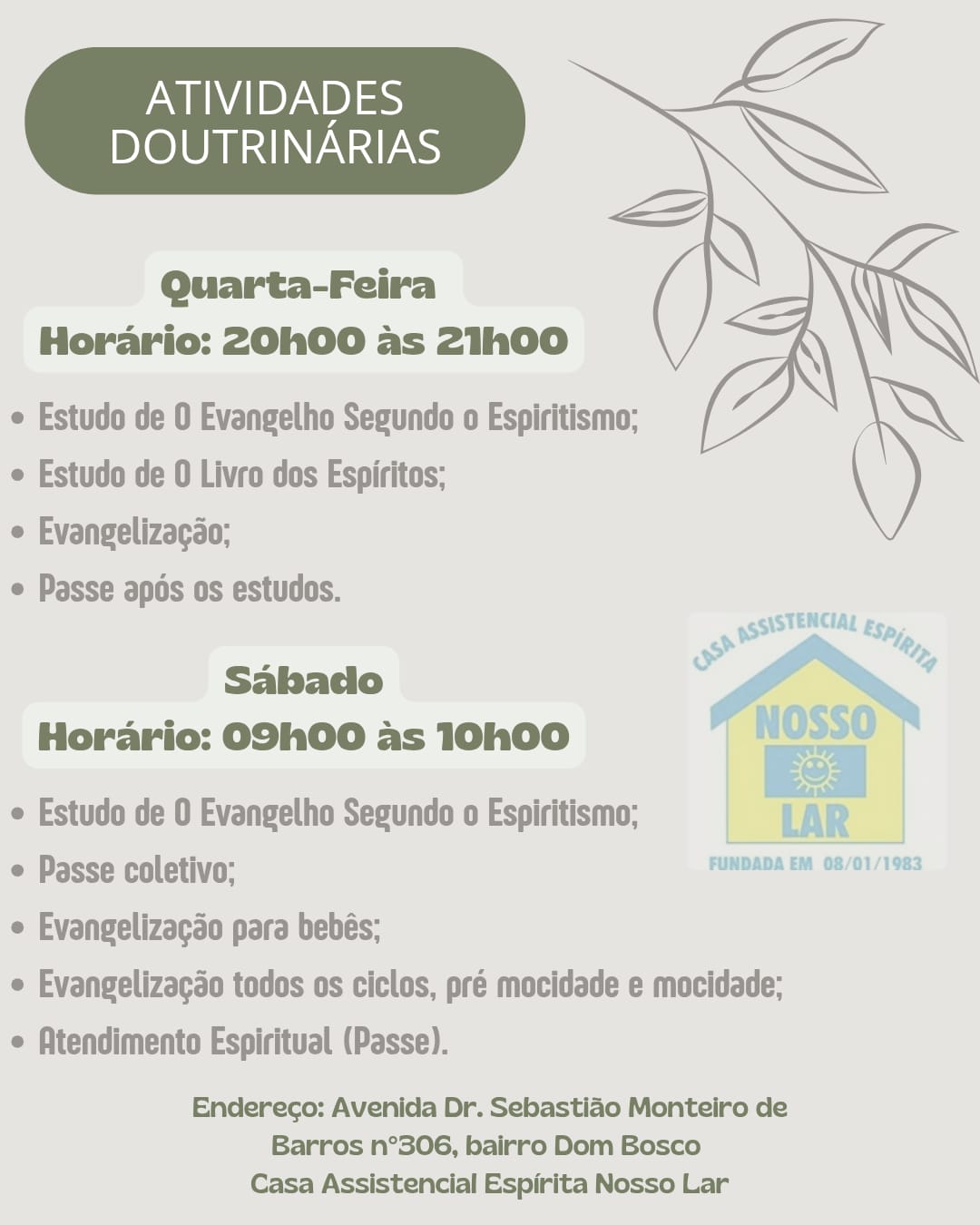 🌟 Atividades Doutrinárias na Casa Assistencial Espírita Nosso Lar