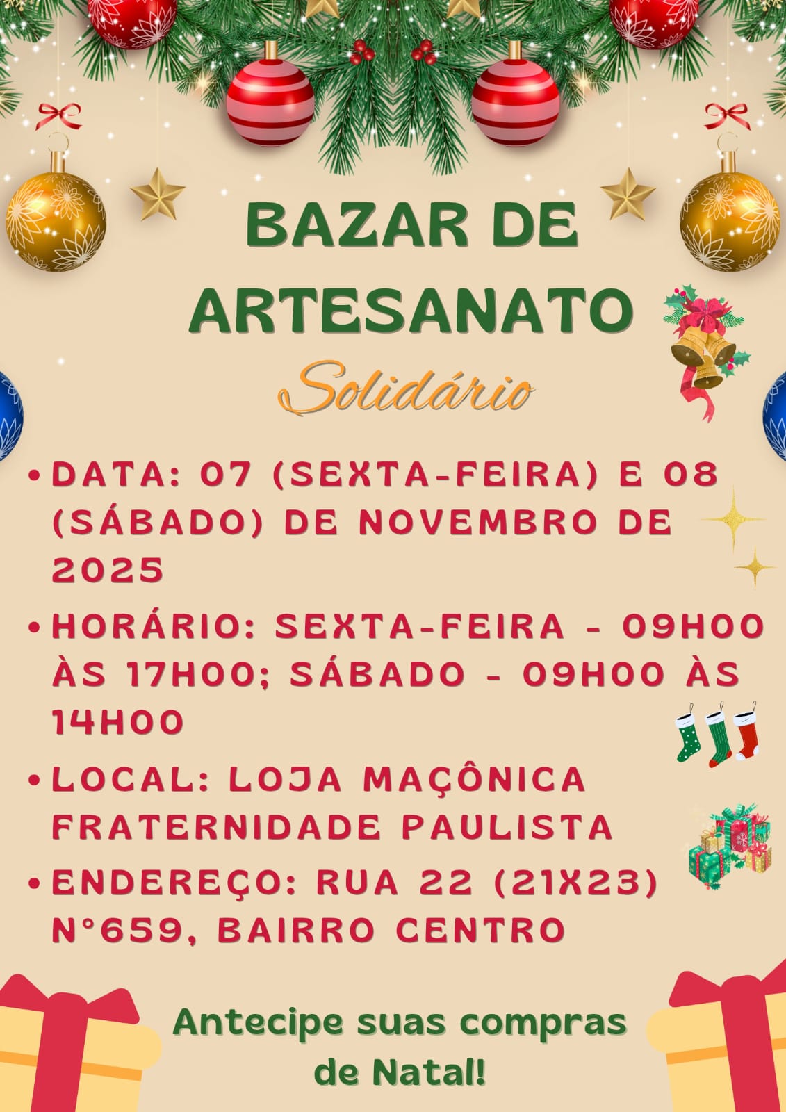🎄✨ Bazar de Artesanato Solidário ✨🎄